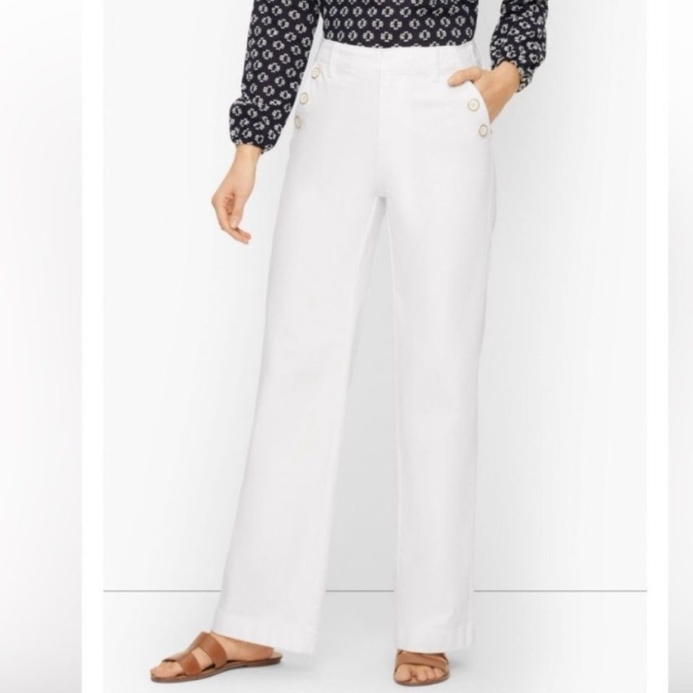 Talbots Wide Leg White Trouser Jeans Sailor Nautical Size 16